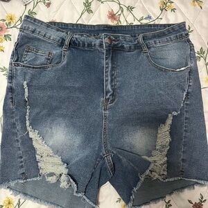 SHEIN Blue Distressed Jean Shorts